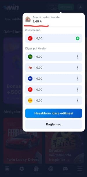 1Win bonus hesabını aktivləşdirmək